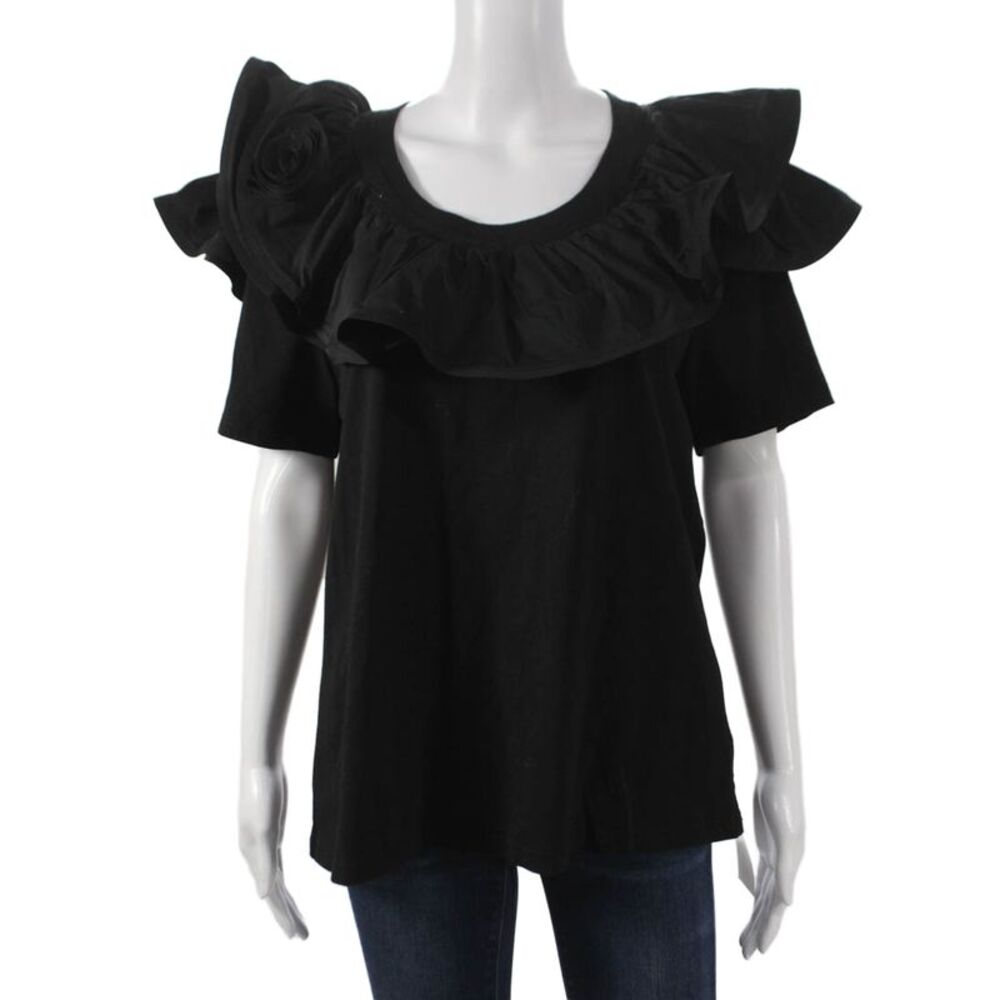 Talk Of The Walk Womens Black Basic Scoop Neck Short Sleeve T-Shirt Size L